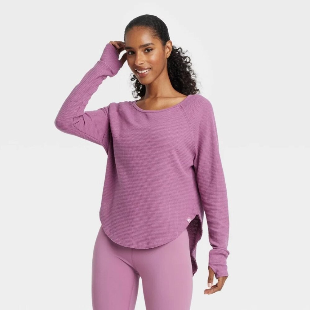 Joylab Women S Bordeaux Mauve Loose Fit Waffle Leggings-friendly Long Sleeve Top